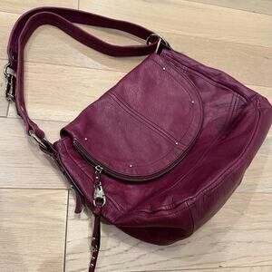 B Makowsky Purple Leather Hobo style Convertible Satchel Bag